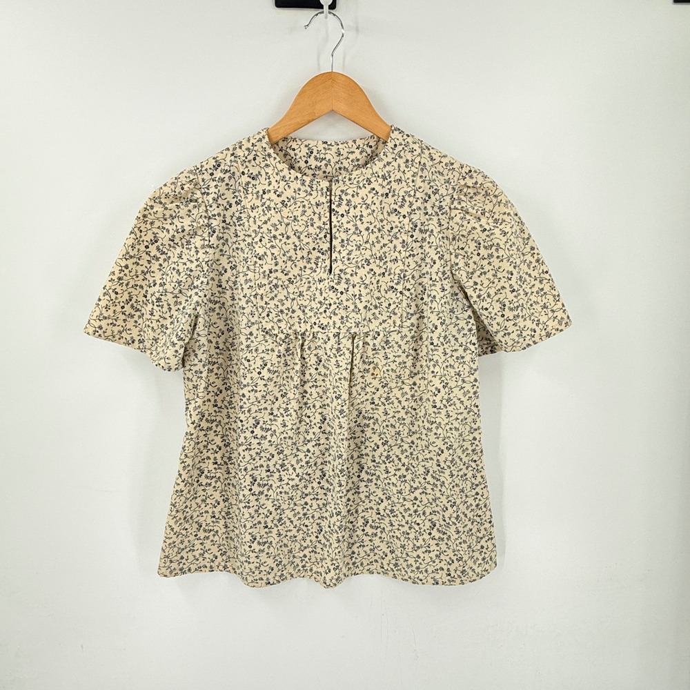 Unbranded Vintage Floral Puff Sleeve Blouse Cream Medium Cottagecore Boho